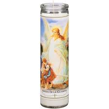 CANDLE 8" W/Label Guardian Angel 12PK White