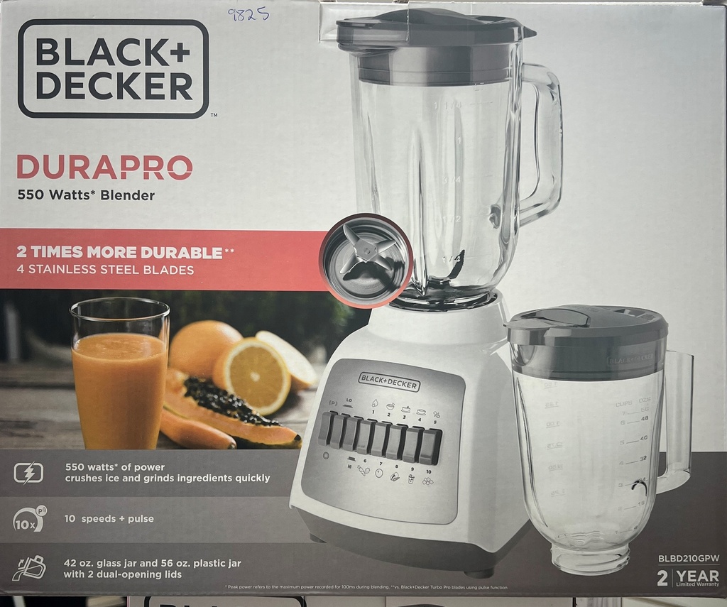 BLACK & DECKER BLENDER 10sp GLASS JAR WHT BLDO210GR