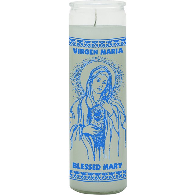 CANDLE 8" Screened Glass BLESSED MARY 12pk WHITE