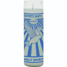 Candle 8" Screened Glass HOLY SPIRIT 12pk BLUE