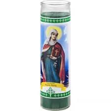 CANDLE 8" SANTA MARTHA 400ml W/LABEL 12PK GREEN