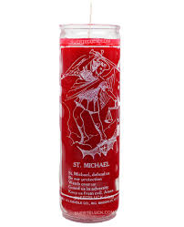 CANDLE 8" Michael / Miguel Screened Glass Red 12PK