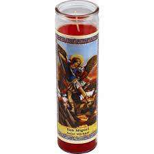 CANDLE 8" SANT MICHAEL 400ml W/LABEL 12PK RED