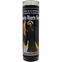 CANDLE 8" SANTA MUERTE 400ml W/LABEL 12PK BLACK