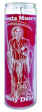 Candle 8" Screened Glass SANTA MUERTE 12pk RED