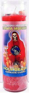 CANDLE 8" SANTA MUERTE 400ml W/LABEL 12PK RED