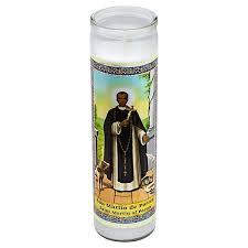 CANDLE 8" SAN MARTIN DE PORRES 400ml W/LABEL 12PK WHITE