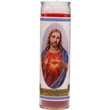 CANDLE 8" W/Label Corazon de Jesus 400ml 12pk Red