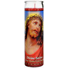 CANDLE 8" DIVINE SAVIOR/DIVINO GRAN PODER 400ml W/LABEL 12PK RED