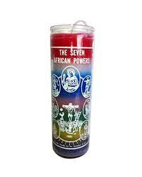 CANDLE 7 AFRICAN POWERS MULTICOLOR 8" screened glass 12PK