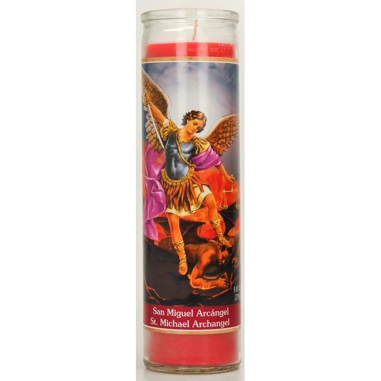 CANDLE ST. MICHAEL W/LABEL 8" 12PK RED