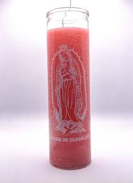 Candle 8" Screened Glass Virgin Guadalupe 12pk Pink