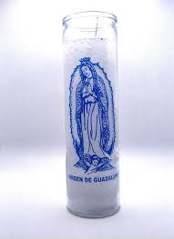 CANDLE Virgin Guadalupe 8" Screened glass 12pk WHITE