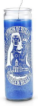 CANDLE Virgen Of Regla 8" screened glass 12PK BLUE