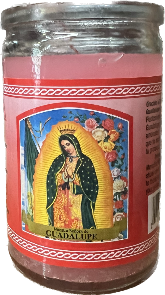 CANDLE 50 HR 3" GUADALUPE w/label glass 12PK  PINK