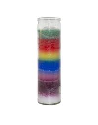 CANDLE 7COLORED wax 8" clear glass 470ml 12PK