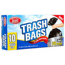 HOME SELECT TRASH BAGS 26GL -10ct & TIES /24