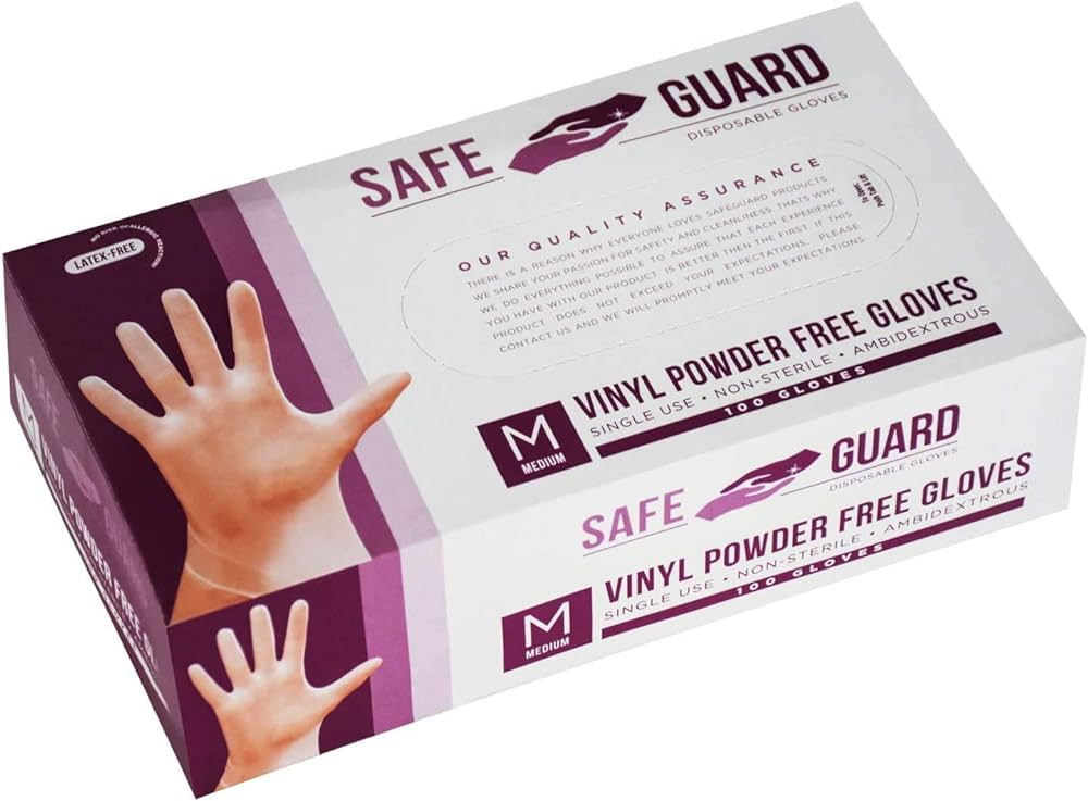 SAFE GUARD GLOVES VINYL (powder free) Medium 100PK/50