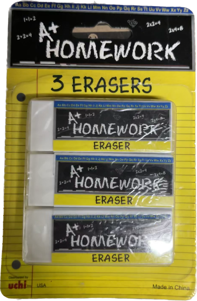 ERASERS WHITE 3PK LG RECT. /48  UC1344