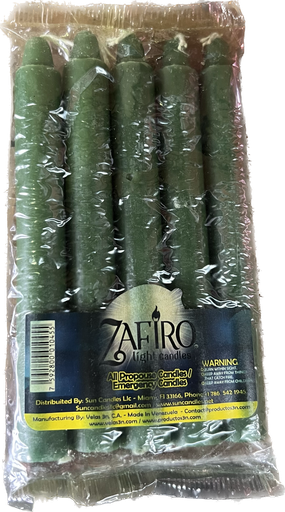 [7592800004775 GREEN] ZAFIRO HOUSEHOLD CANDLE 6" GREEN 5PK /24