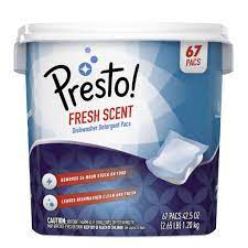 [842379109799] PRESTO Dish Detergent Pacs Fresh Scent 67ct  /4