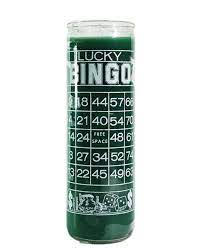 [27805] CANDLE 8" Screened Glass BINGO LUCKY GREEN 12PK