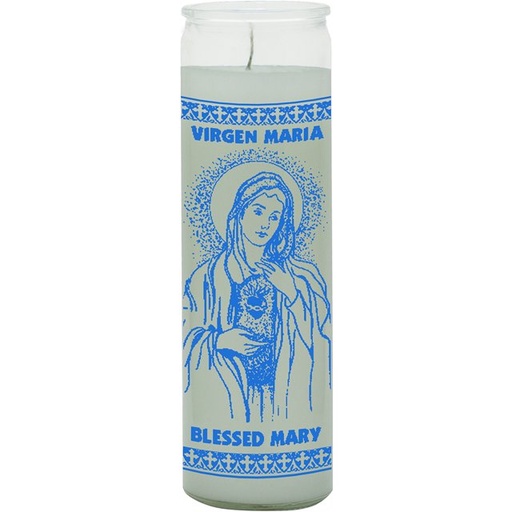 [186148212113] CANDLE 8" Screened Glass BLESSED MARY 12pk WHITE